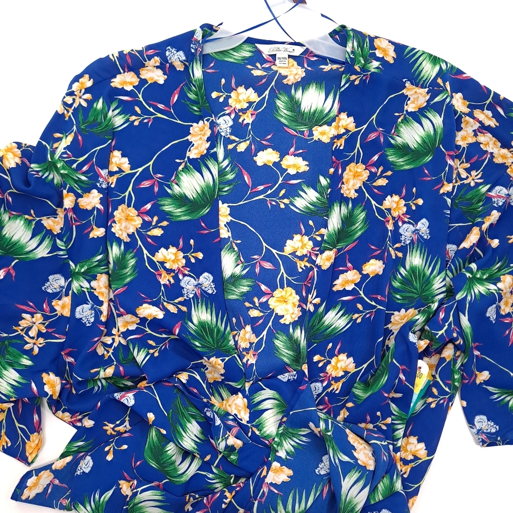 Pioneer Woman Open Front Printed Duster Enamel Blue Floral Plus Kimono - 2X/3X - Picture 6 of 12